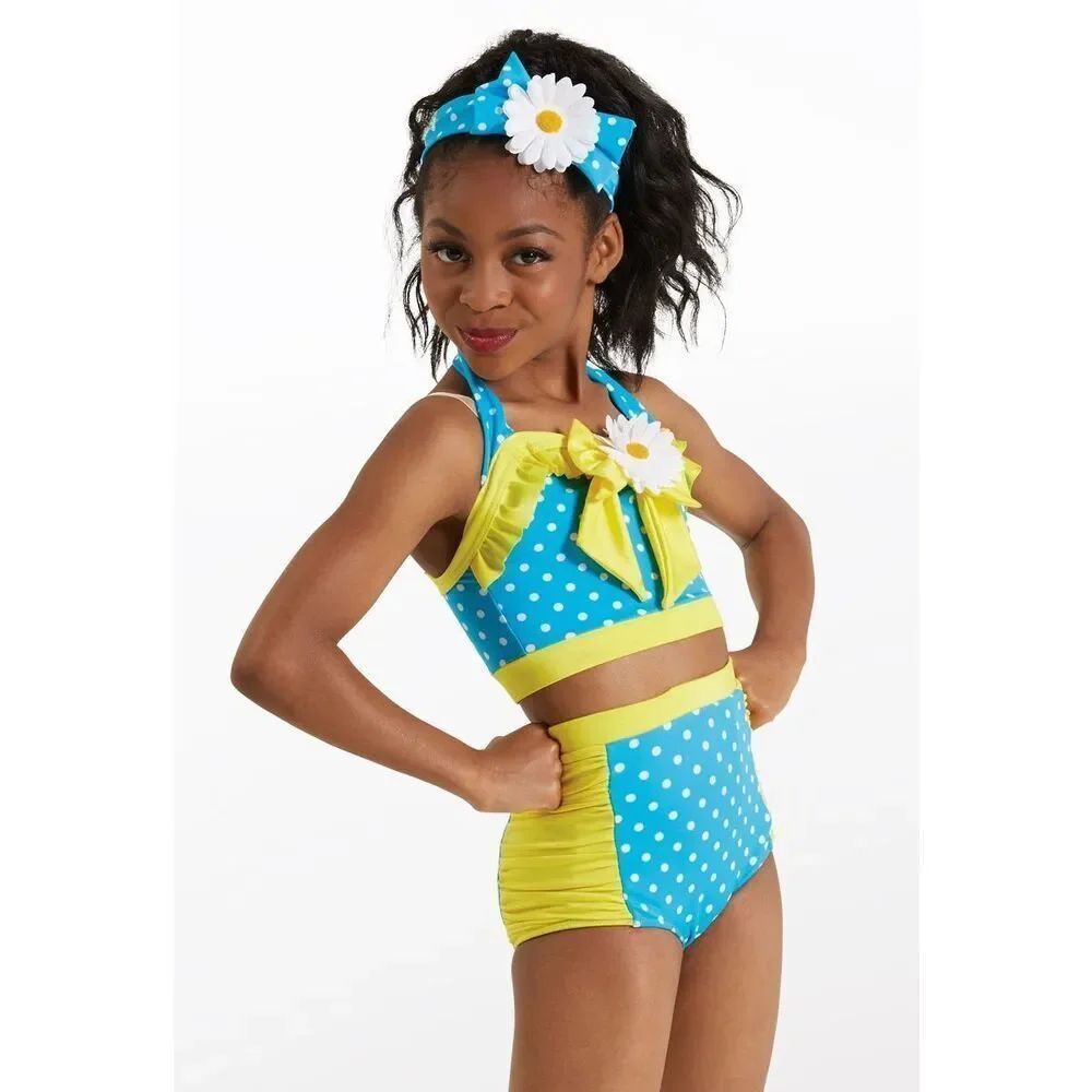 WEISSMAN Dive In The Pool Retro Two Piece Dance Costume Rhinestones Added